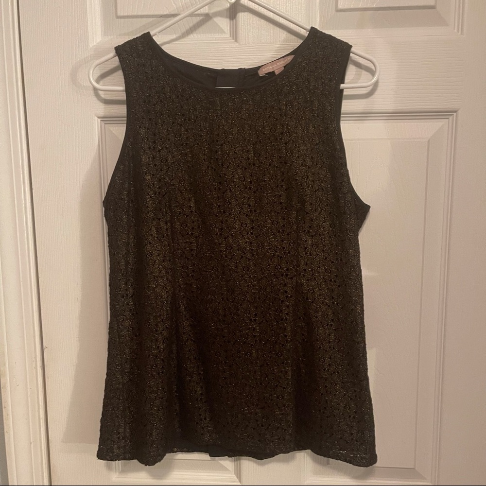 Banana Republic Black with Gold Lace Dressy Tank Top Size 10 Medium
